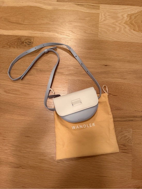 Wandler Handbags - Wandler Light Blue and White Mini Saddle Crossbody
